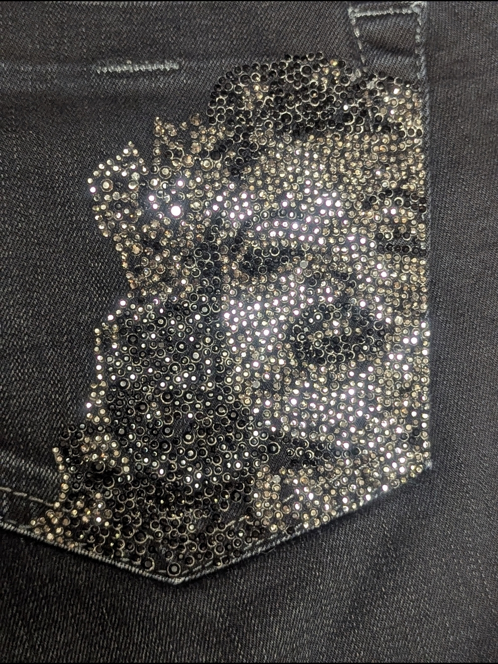 Y2K GUESS Daredevil Boot Cut Jeans – Charcoal Black Rhinestone Pocket – Size 28 - Picture 9 of 15